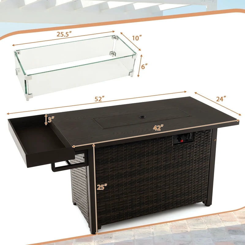 52 Inches Outdoor Wicker Gas Fire Pit Propane Fire Table with Cover by DirectDeals
