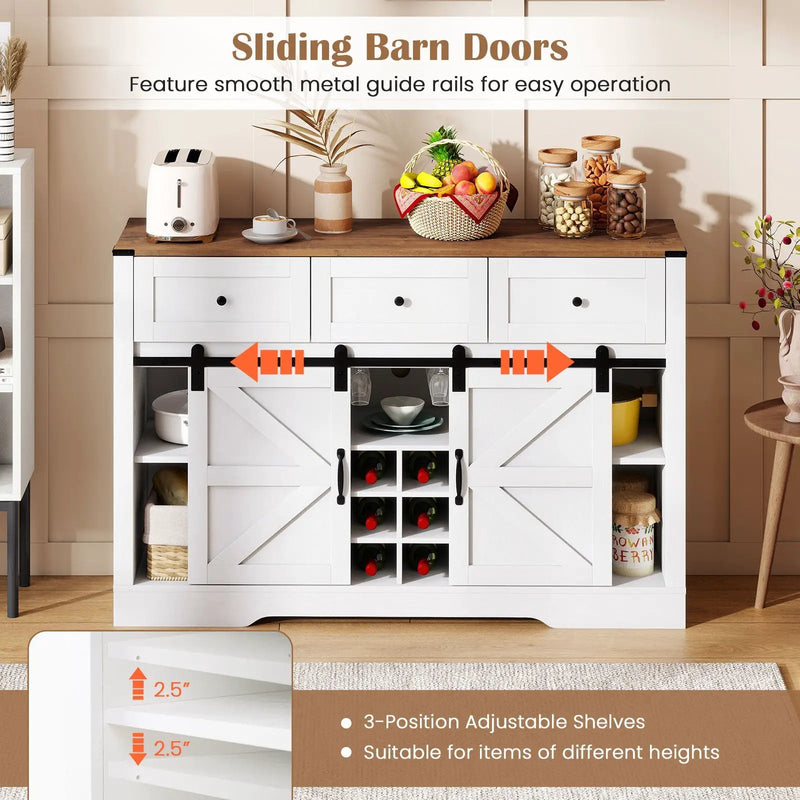 52 Inches Wine Bar Cabinet with LED Lights and Sliding Barn Doors by DirectDeals