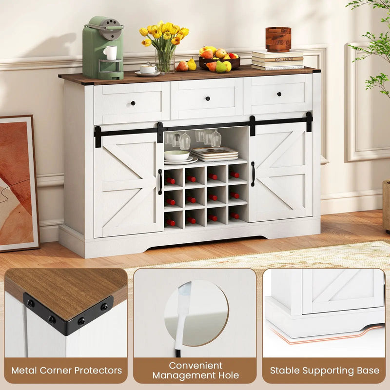 52 Inches Wine Bar Cabinet with LED Lights and Sliding Barn Doors by DirectDeals