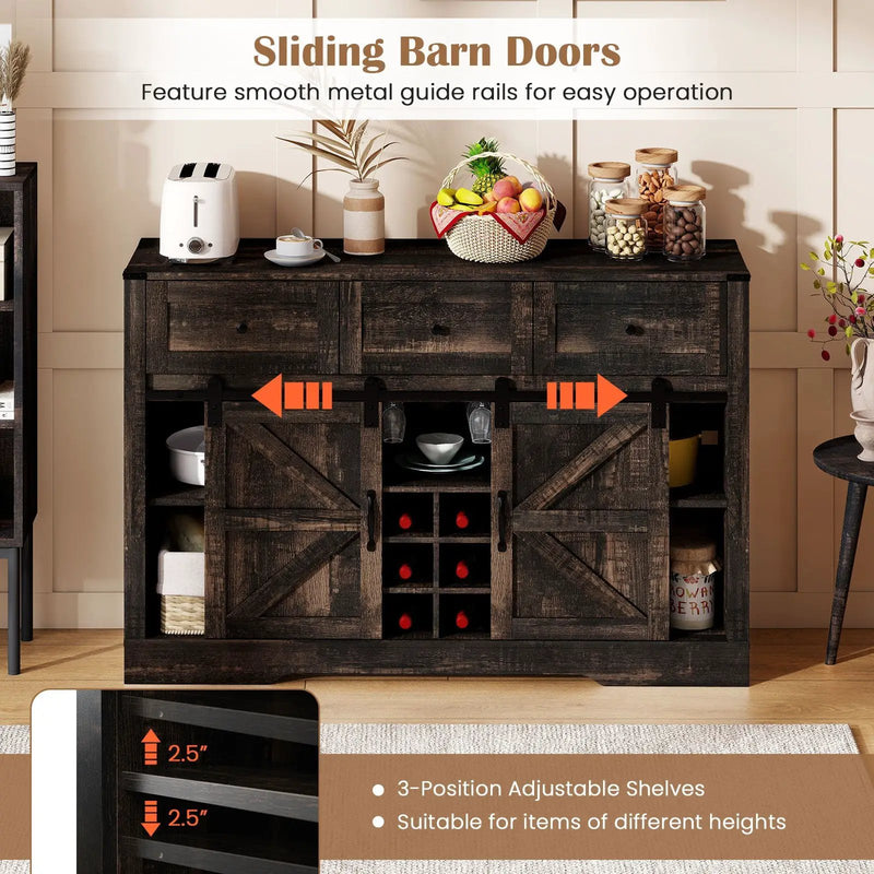 52 Inches Wine Bar Cabinet with LED Lights and Sliding Barn Doors by DirectDeals