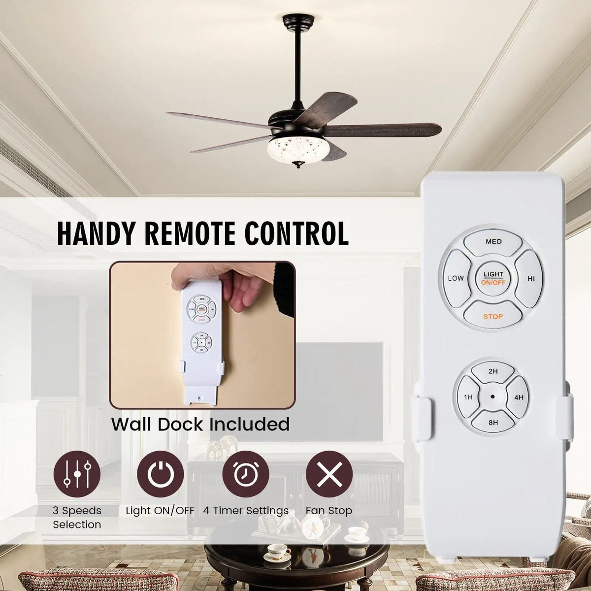 52 Inches Ceiling Fan with Remote Control, photo 7 of 9