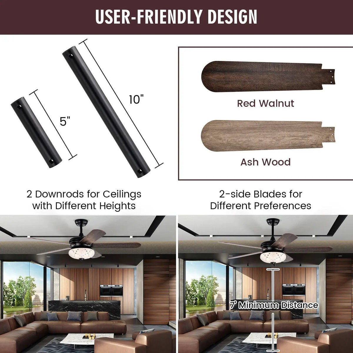 52 Inches Ceiling Fan with Remote Control, photo 2 of 9