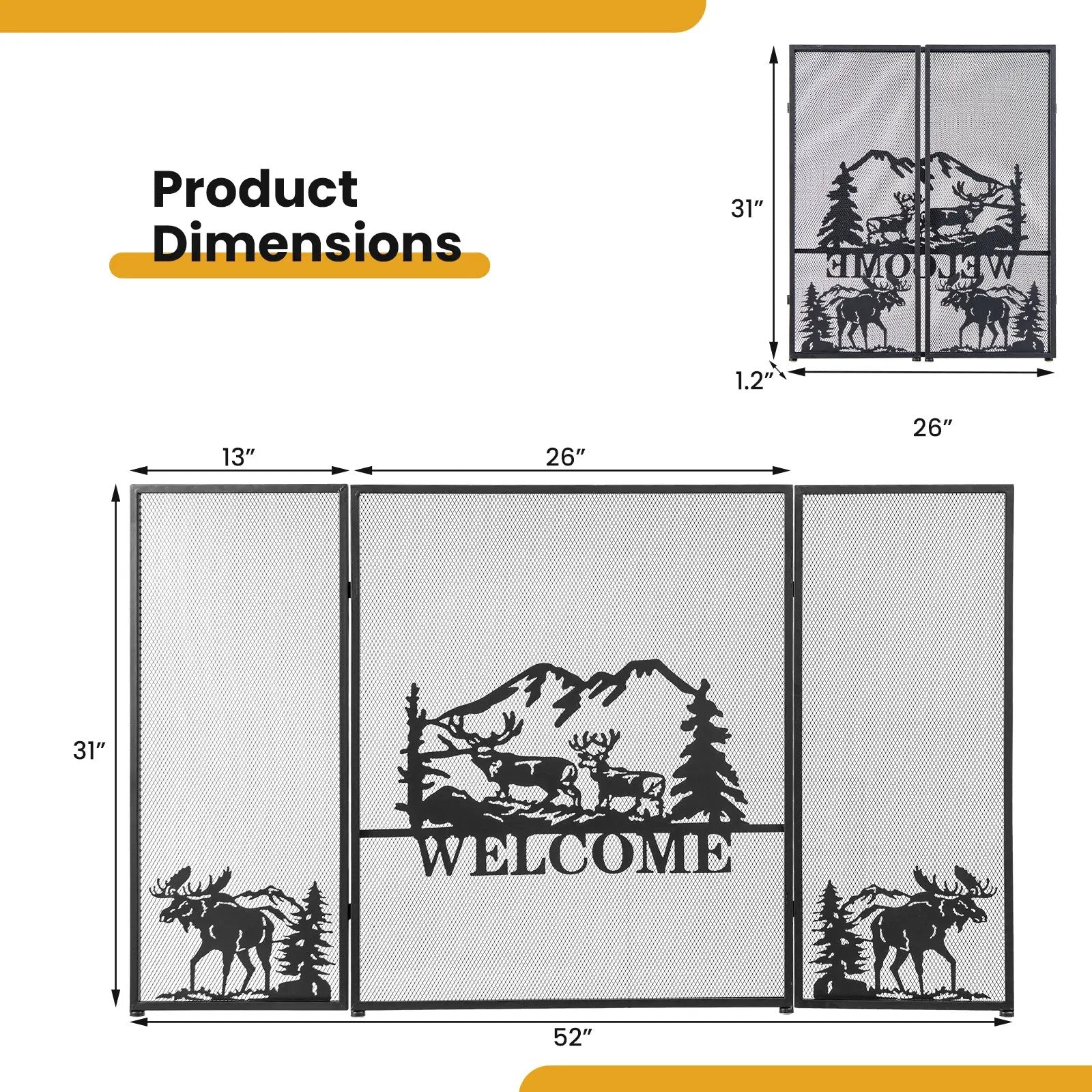 52 x 31 Inch Fireplace Screen by DirectDeals