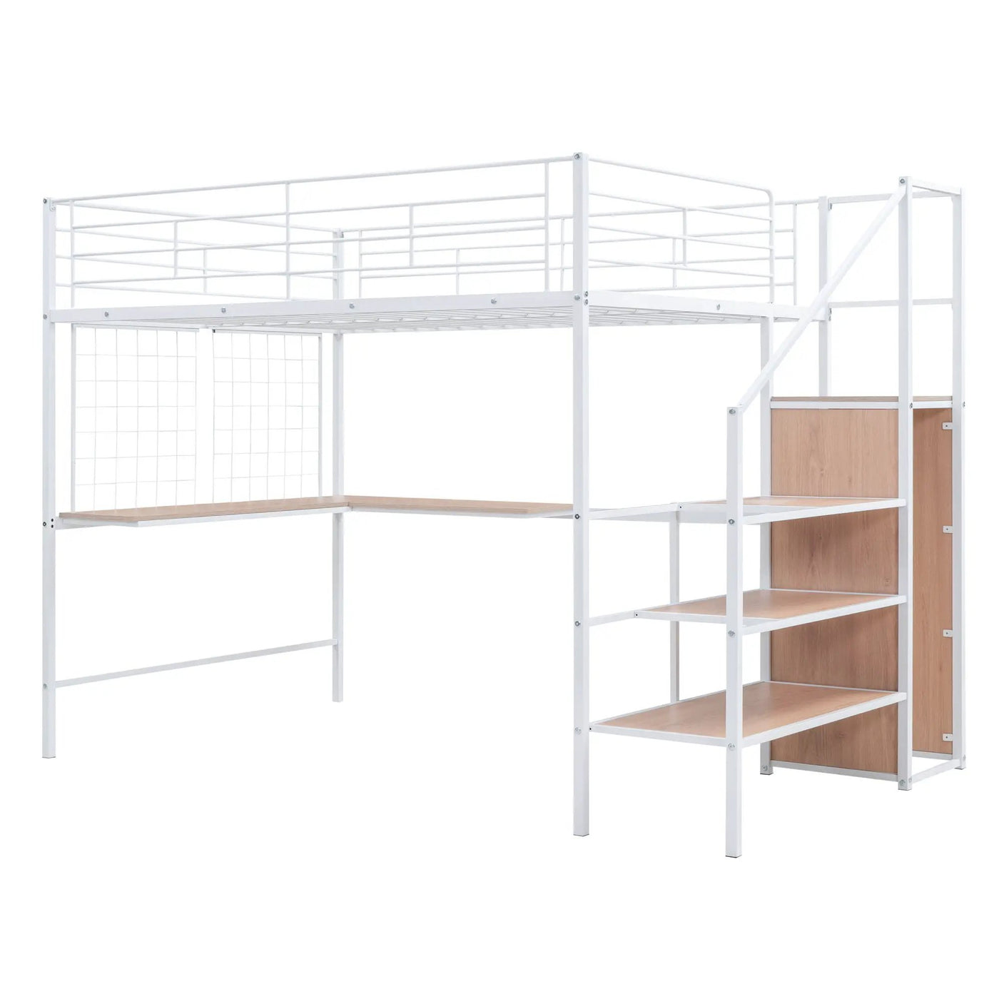 Loft Bed With Desk And Grid, Stylish Frame With Lateral Storage Ladder And Wardrobe by Unique Piece Furniture
