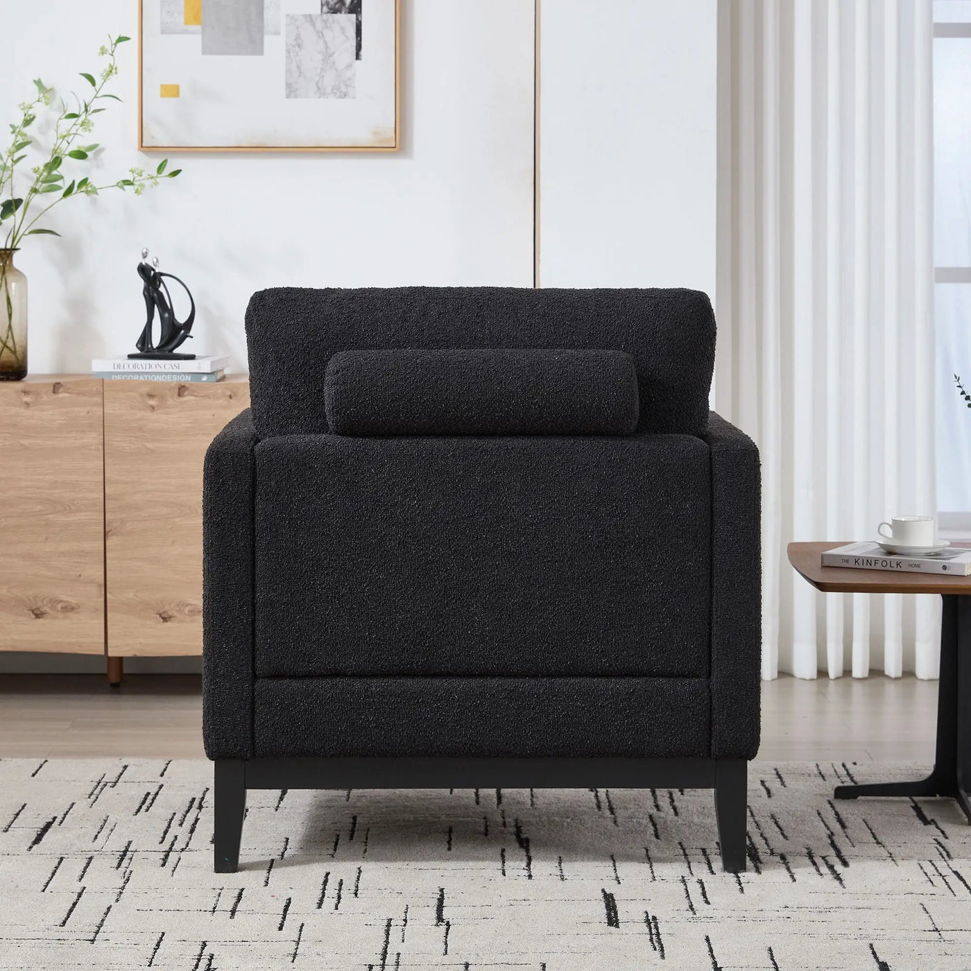 Wide Modern Farmhouse Performance Accent Chair With Legs, Wood Base by Unique Piece Furniture