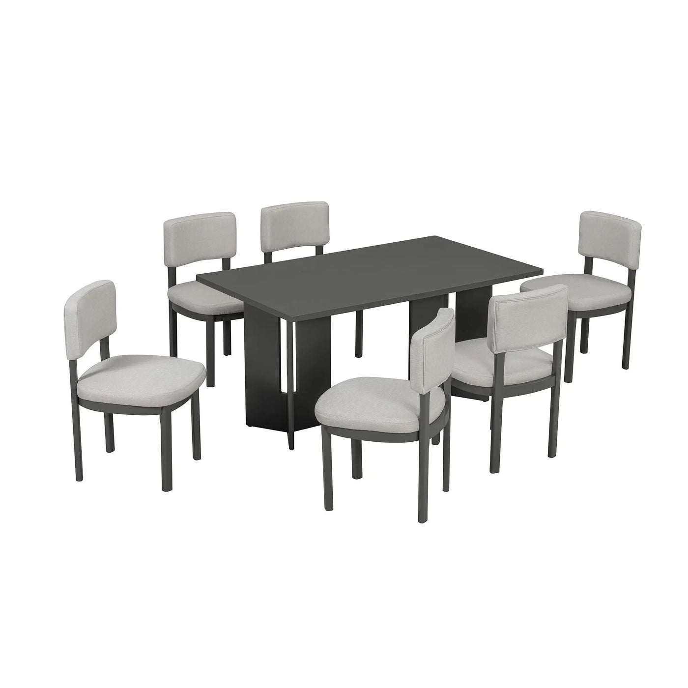 Dining Table Set With 6 Upholstered Chairs, Rectangular Table With Cutout Legs by Unique Piece Furniture