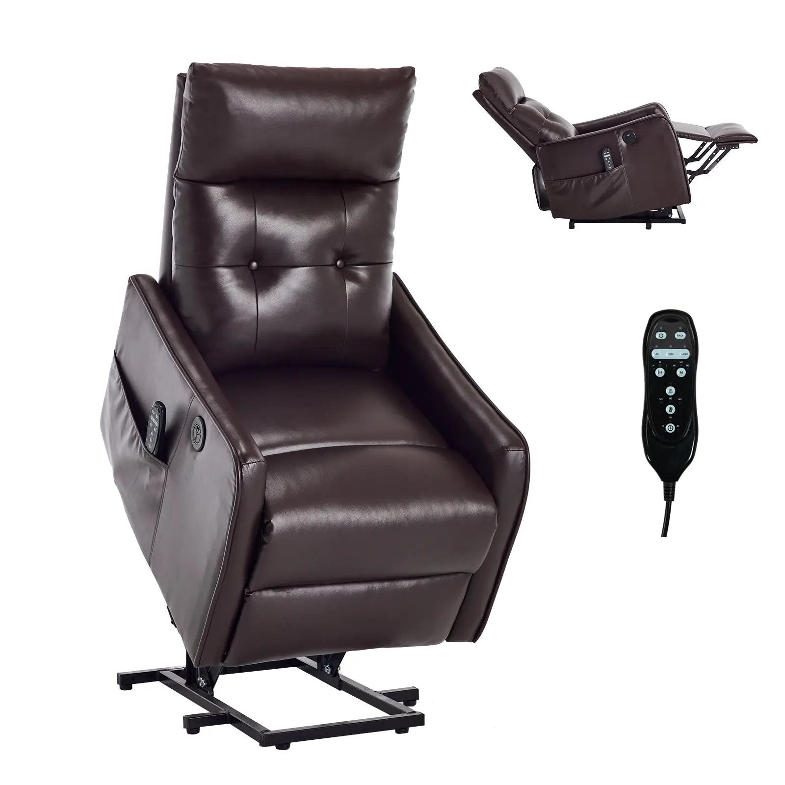 Brown PU Single Motor Power Lift Recliner Chair with Massage & Heat by HouseOfZazla