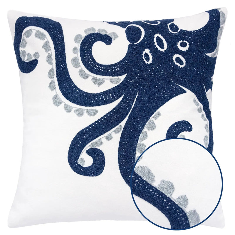 Octopus Patterned Pillow Cover With Matching Back - White by Unique Piece Furniture