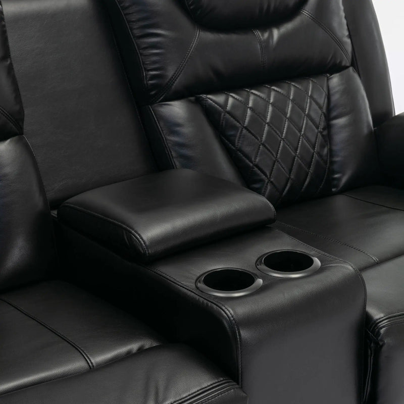 Home Theater Seating Manual Recliner Loveseat With Hide-Away Storage, Cup Holders And Led Light Strip For Living Room by HouseOfZazla