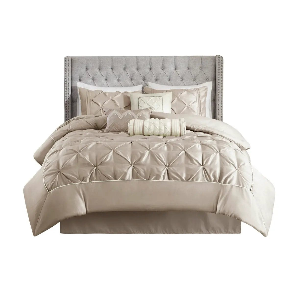 7 Piece Tufted Comforter Set Taupe Queen by HouseOfZazla