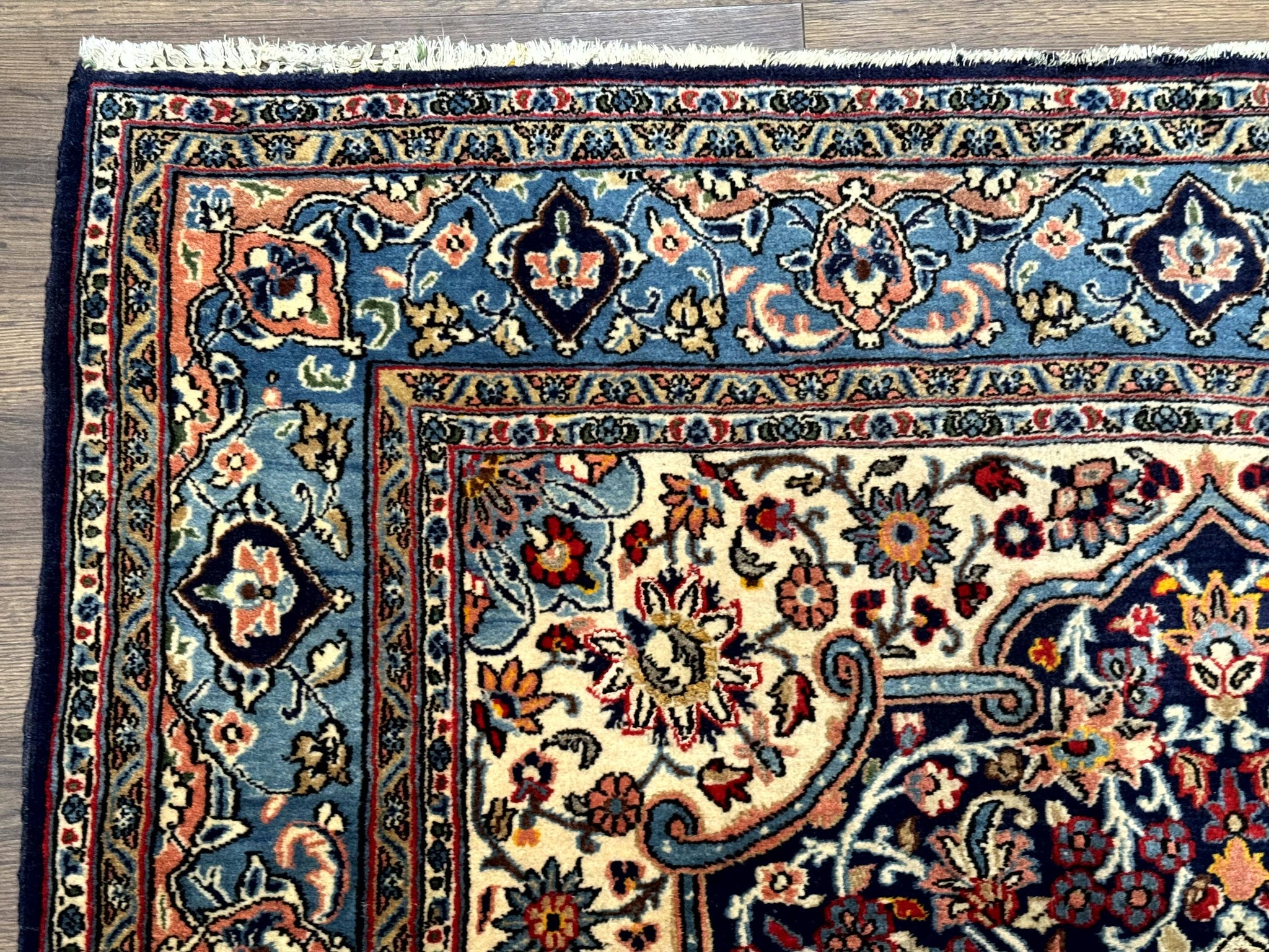 Persian Qum Rug 5x7 in Navy Light Blue and Ivory, Wool wilh Silk Highlights, 225 KPSI by Jewel Rugs