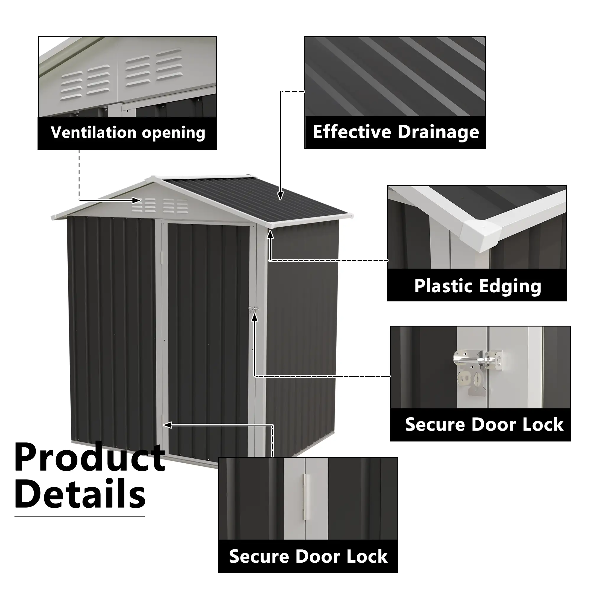 5.4x4.27 FT Outdoor Storage Shed with Hinge Door by HouseOfZazla