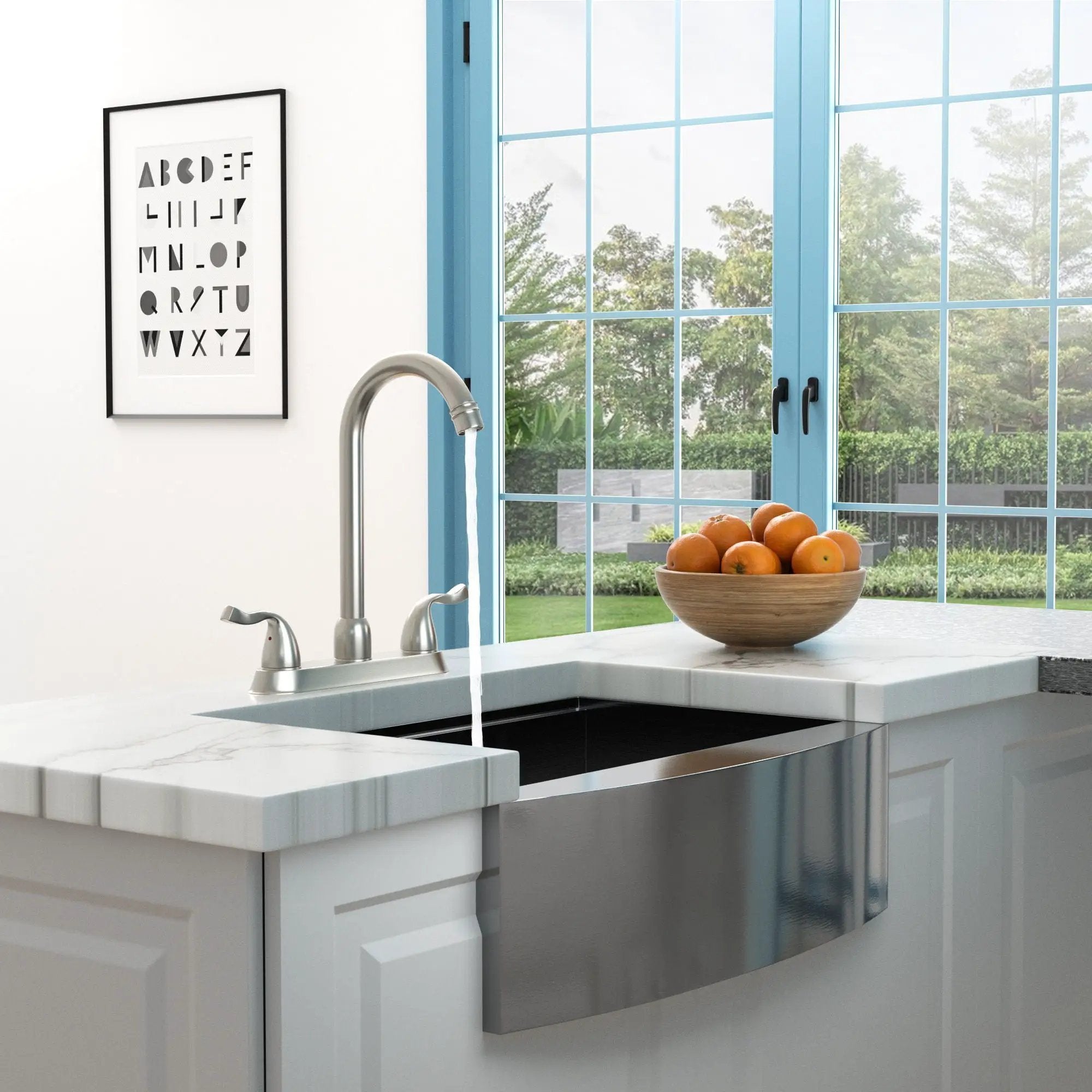 Stainless Steel Kitchen Sink Faucet With 2 Handles, 3 Hole Installation by HouseOfZazla
