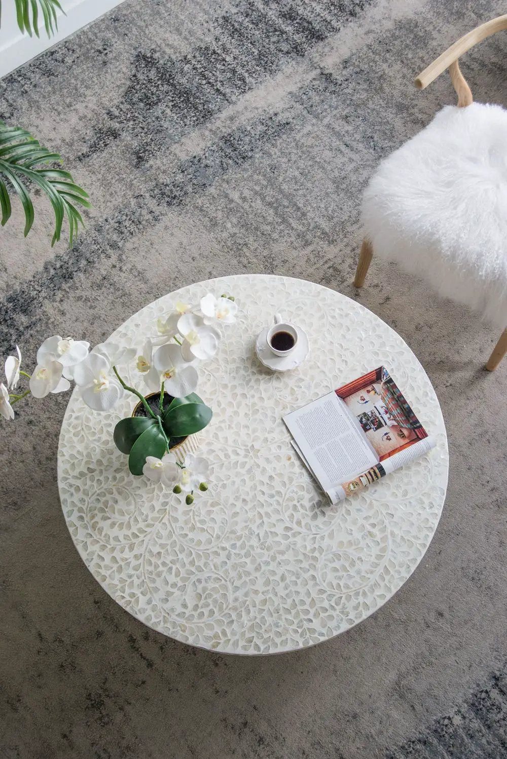 Unique Capiz Coffee Table & Pedestal Base by Unique Piece Furniture
