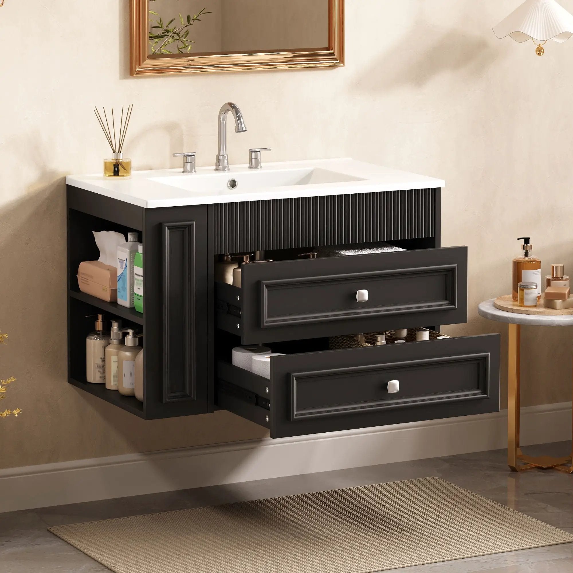 Wall Mounted Bathroom Vanity With 2 Drawers, Sink, Floating Storage Unit by Unique Piece Furniture