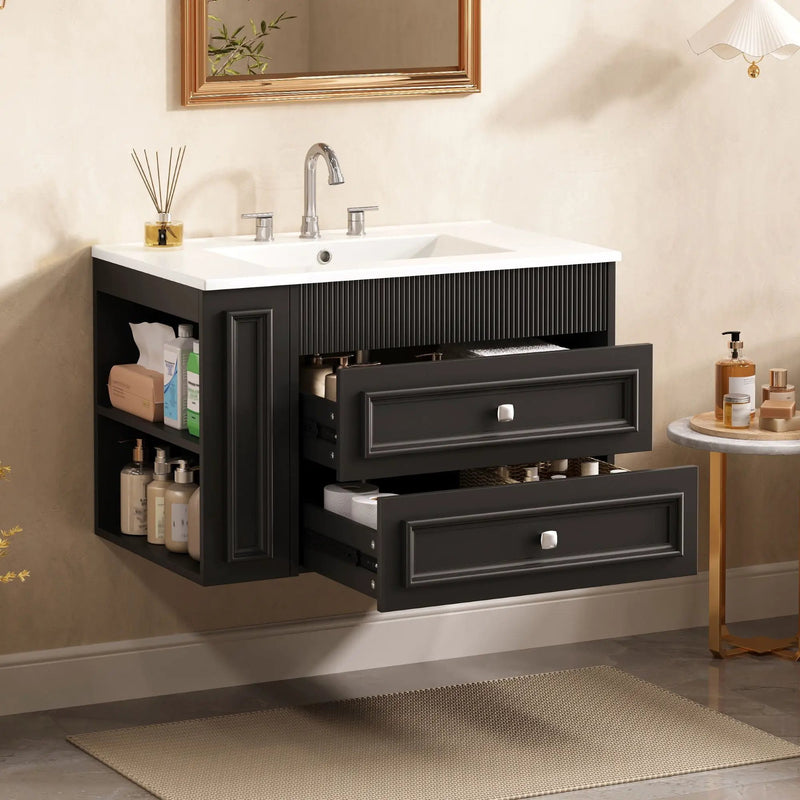 Wall Mounted Bathroom Vanity With 2 Drawers, Sink, Floating Storage Unit by Unique Piece Furniture