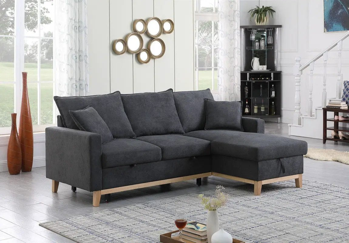 Colton - Reversible Sleeper Sectional Sofa With Storage Chaise - Dark Gray by HouseOfZazla