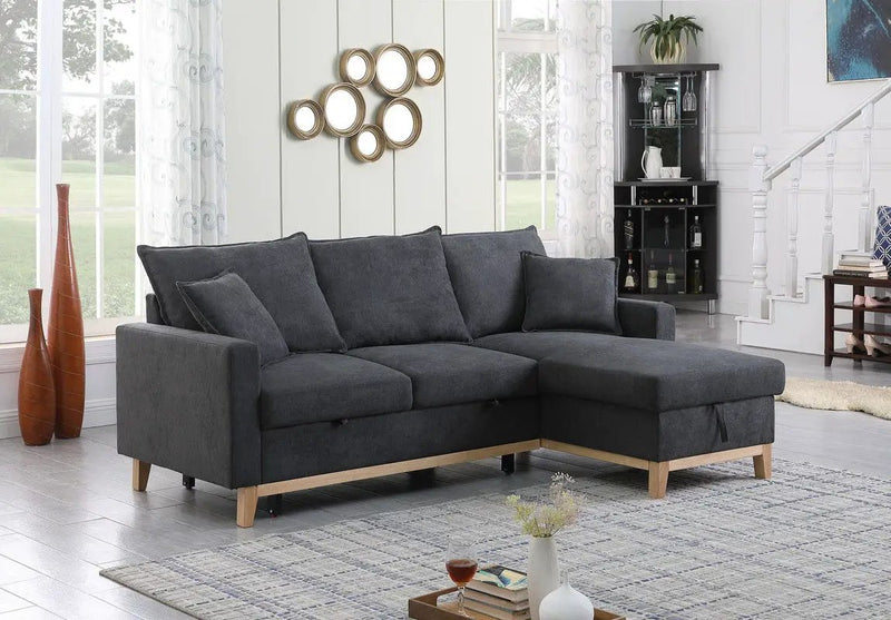 Colton - Reversible Sleeper Sectional Sofa With Storage Chaise - Dark Gray by HouseOfZazla