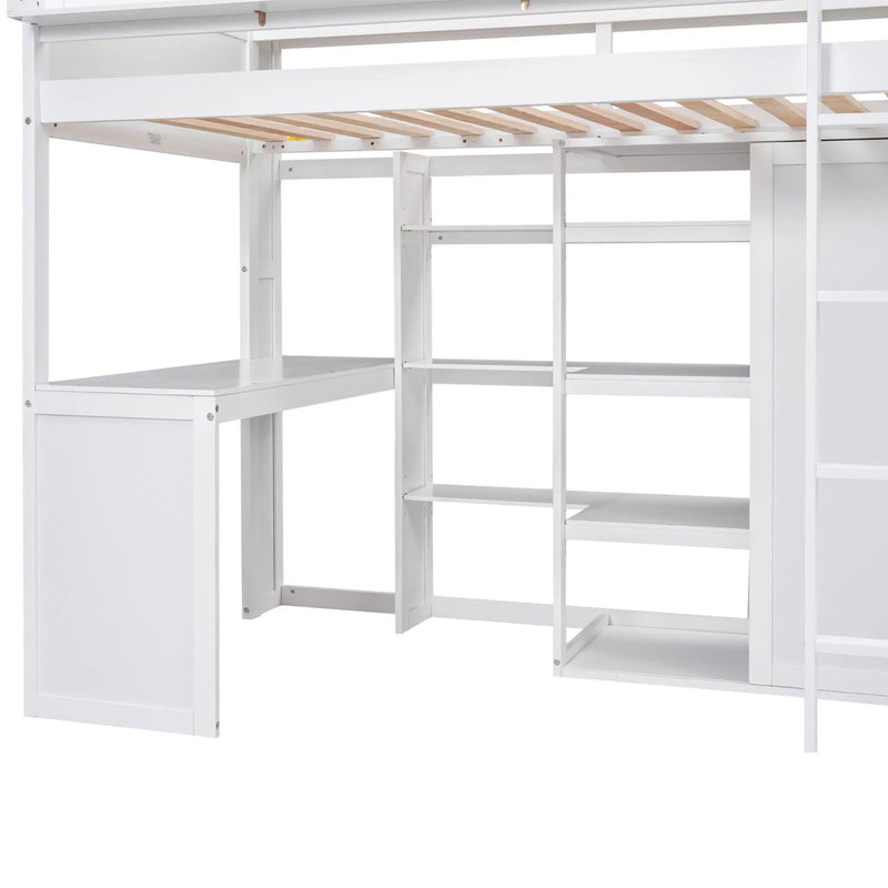 Loft Bed With Built In Desk, Storage Shelves, And Wardrobe by HouseOfZazla