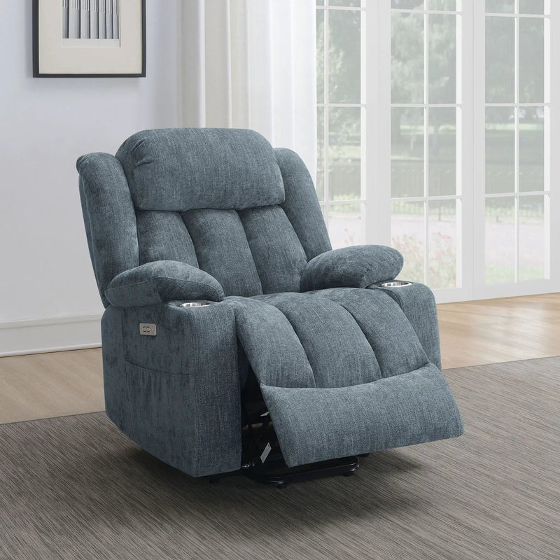 Beca - Upholstered Power Lift Recliner With Cupholders And USB Charging by HouseOfZazla