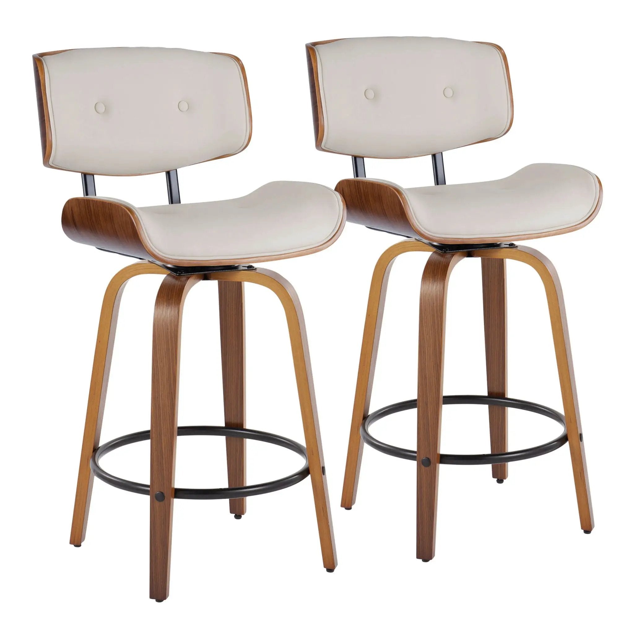 Lombardi - Mid-Century Modern Fixed Height Counter Stool With Swivel With Round Footrest (Set of 2) by Unique Piece Furniture