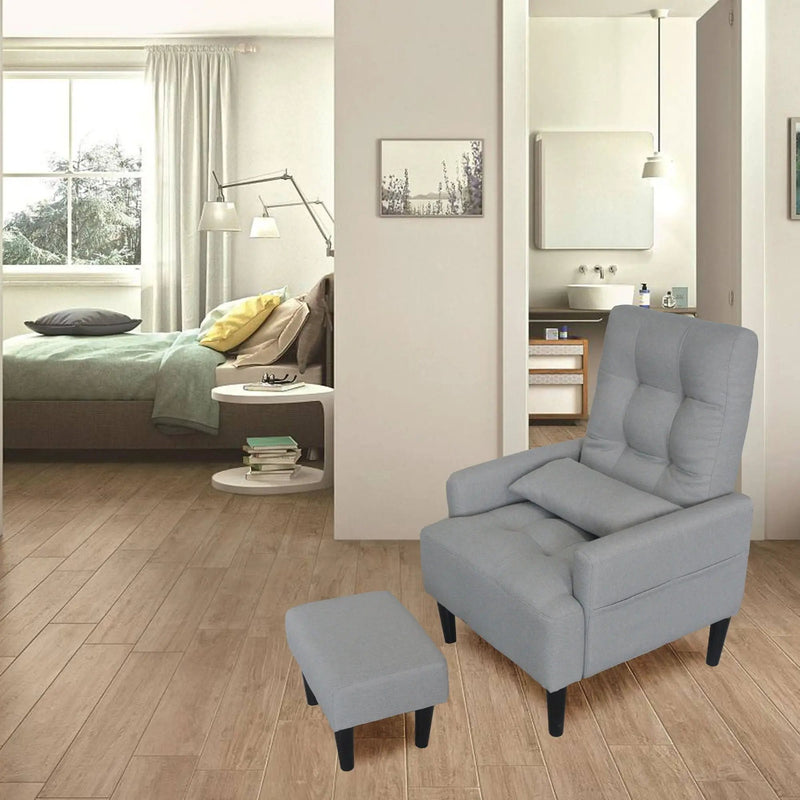 Living Room Sofa Single Chair And Ottoman, Modern Multi-Function Fabric Living Room Sofa Lounge Chair Bed And Stool. Soft Leisure Single Chair Adjustable Into 5 Angles With Sofa Bed by Unique Piece Furniture