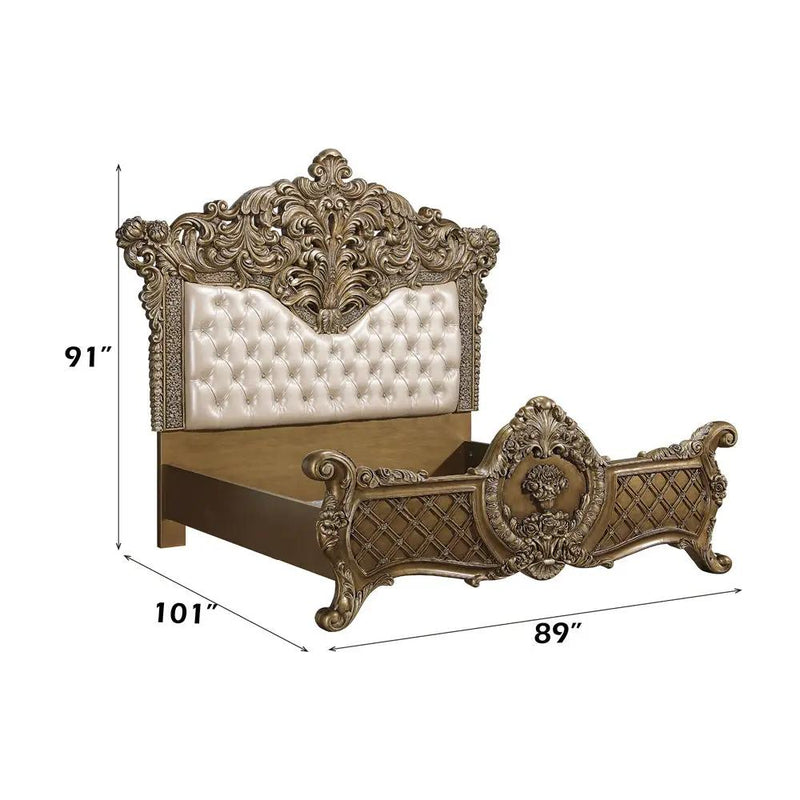 Constantine - Eastern King Bed - Synthetic Leather , Light Gold, Brown & Gold by Unique Piece Furniture