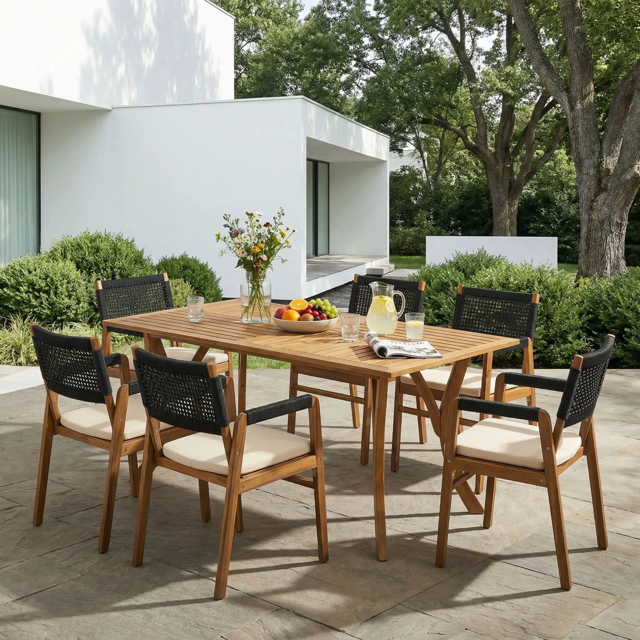 Outdoor Rustic Patio Acacia Bistro Set With Cushions by HouseOfZazla