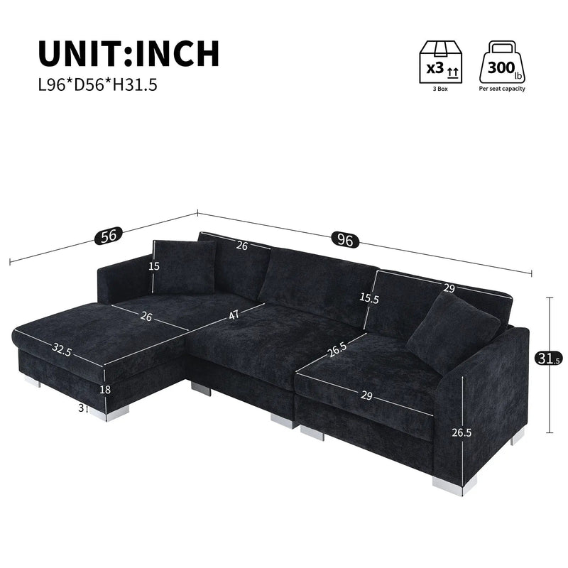 Modern Cloud Sectional Sofa L Shaped Luxury Couch Set With 2 Free Pillows 4 Seat With Oversized Chaise by HouseOfZazla