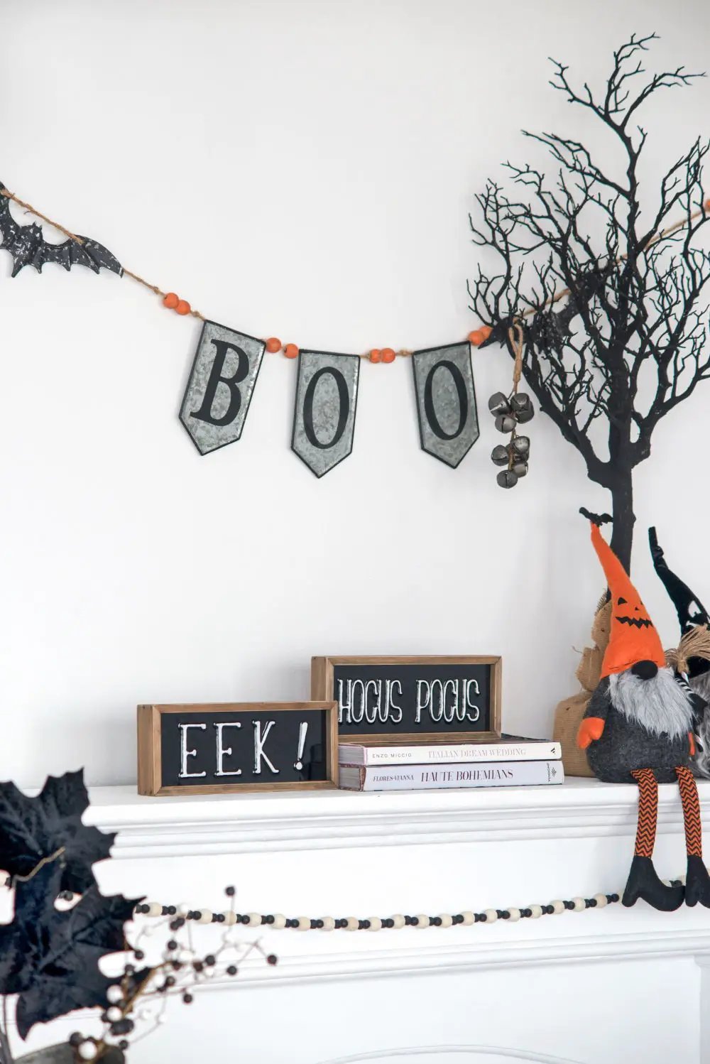 Iron Boo Banner With Bats, For Halloween Holiday Decor - Black / Gray / Orange by HouseOfZazla