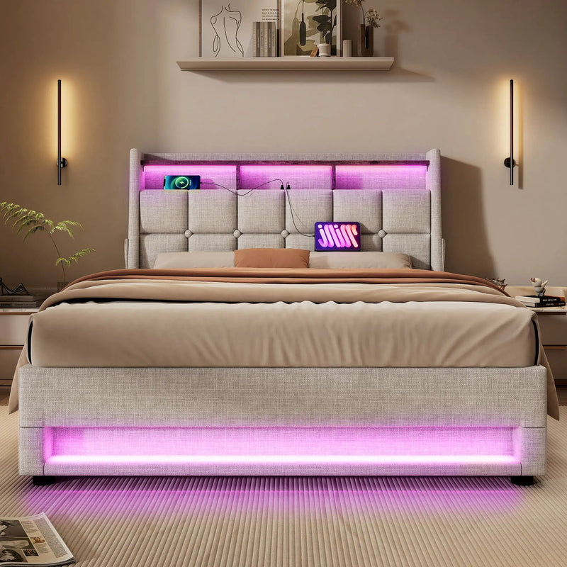 Upholstered Platform Bed With A Hydraulic Storage System, LED And USB Charging (Without Mattress) by HouseOfZazla