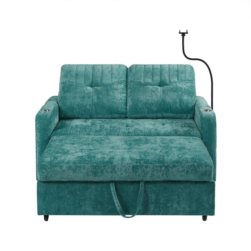 Modern Loveseat Pull Out Sofa Bed With Adjustable Backrest, Two Cup Holders, A Phone Holder, Three Charging Ports And Side Storage Pockets For Living Room by HouseOfZazla