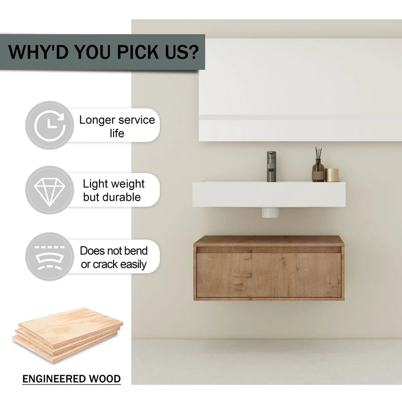Wall Mounted Bathroom Vanity With Resin Sink And Soft Close Drawer - Imitative Oak by Unique Piece Furniture