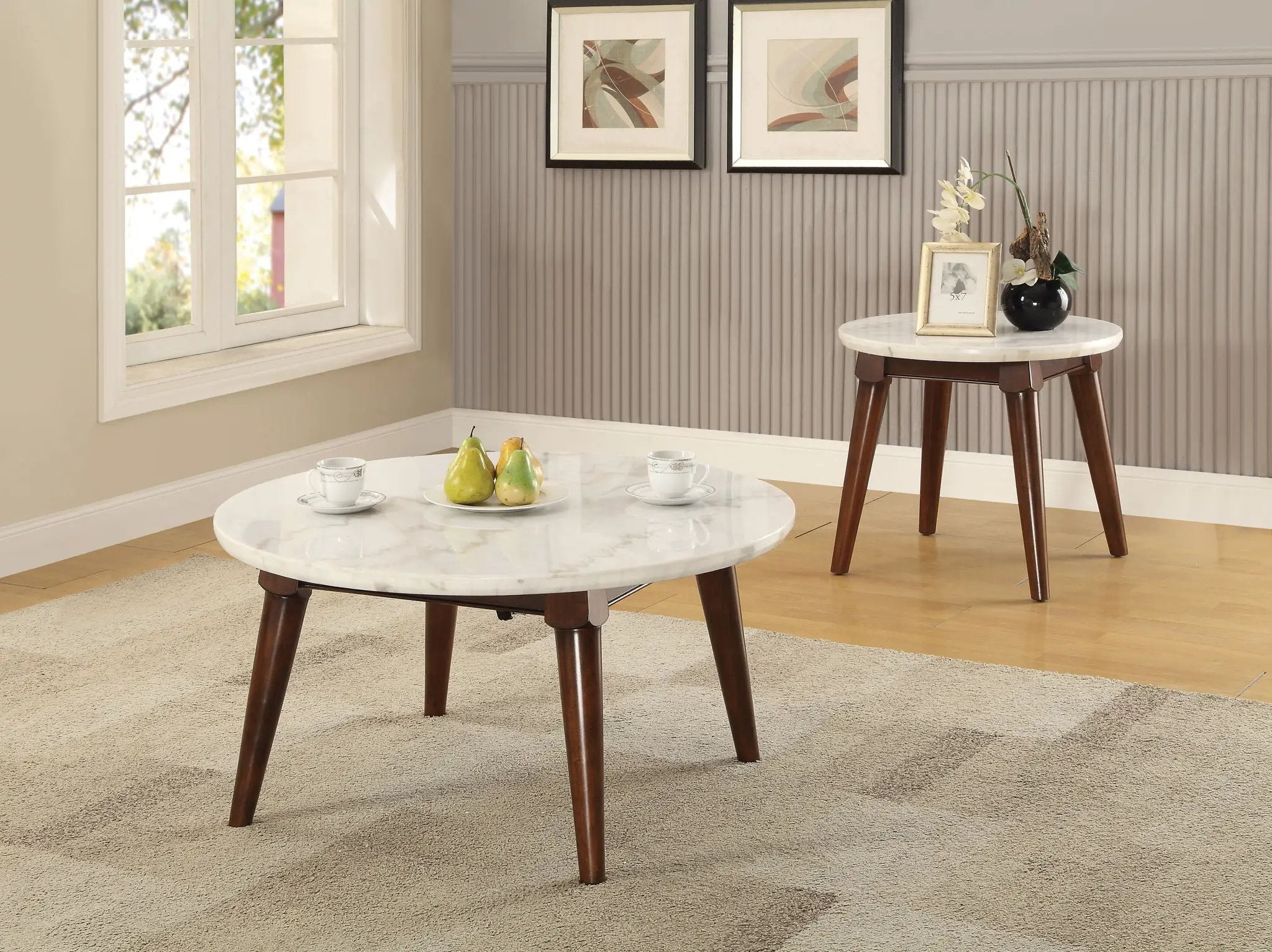 Gasha Coffee Table - White Marble / Walnut by HouseOfZazla