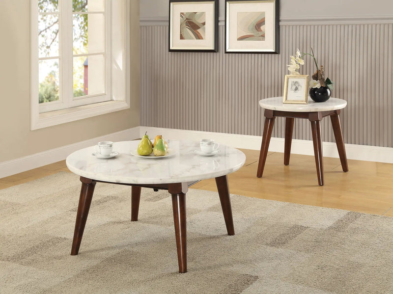 Gasha Coffee Table - White Marble / Walnut by HouseOfZazla