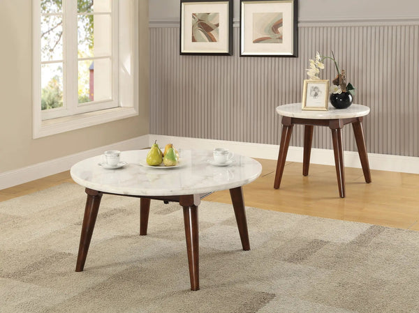 Gasha - Coffee Table - White Marble / Walnut, photo 2 of 6