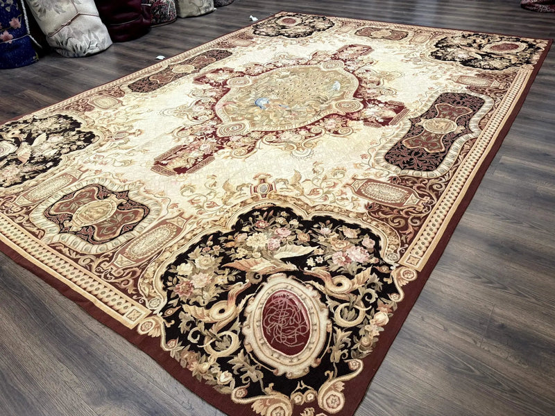 French Aubusson Rug 9x12 - European Design Flatweave Carpet by Jewel Rugs
