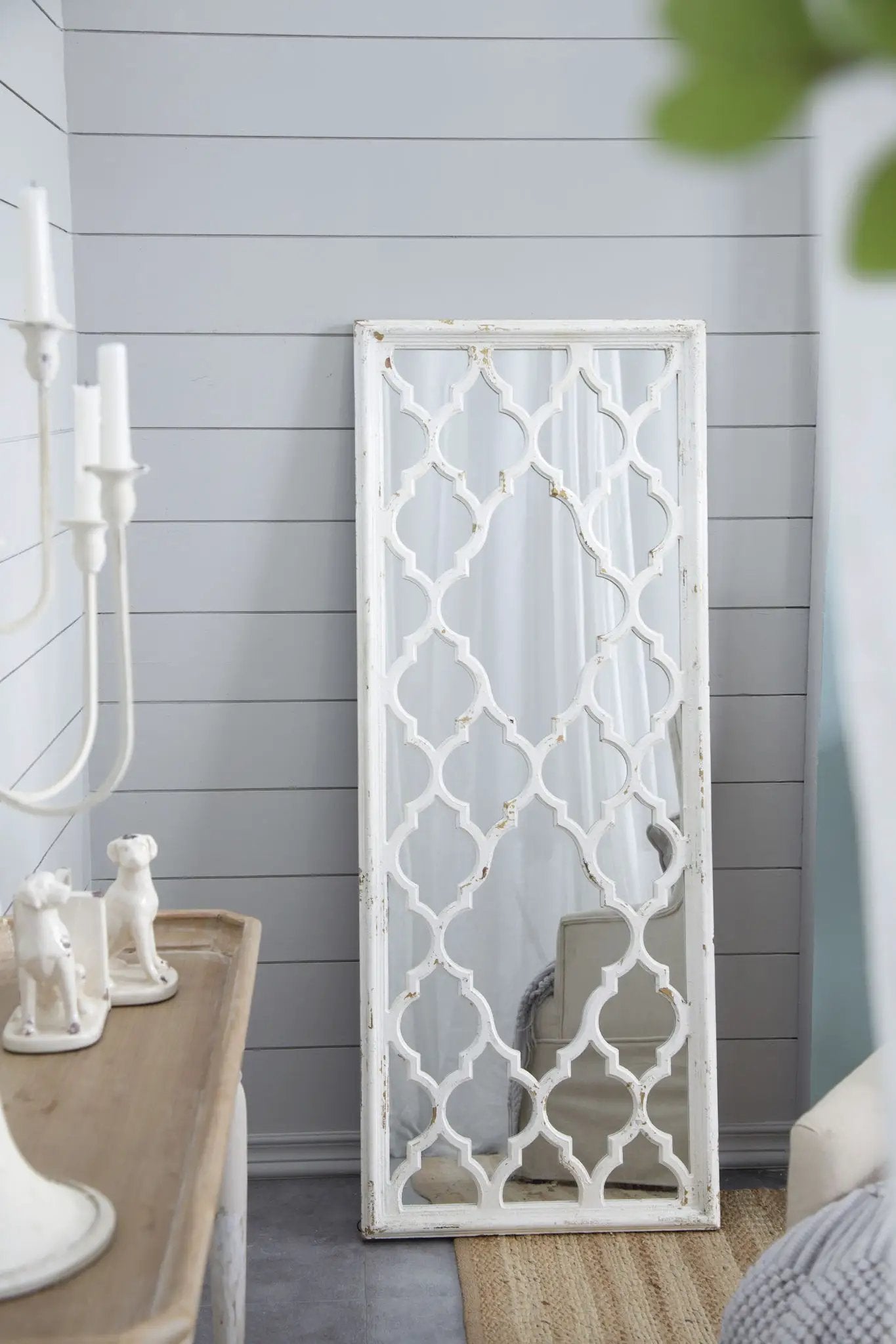 Distressed Floor Mirror, Full Body Mirror For Bathroom Bedroom Living Room - White by Unique Piece Furniture