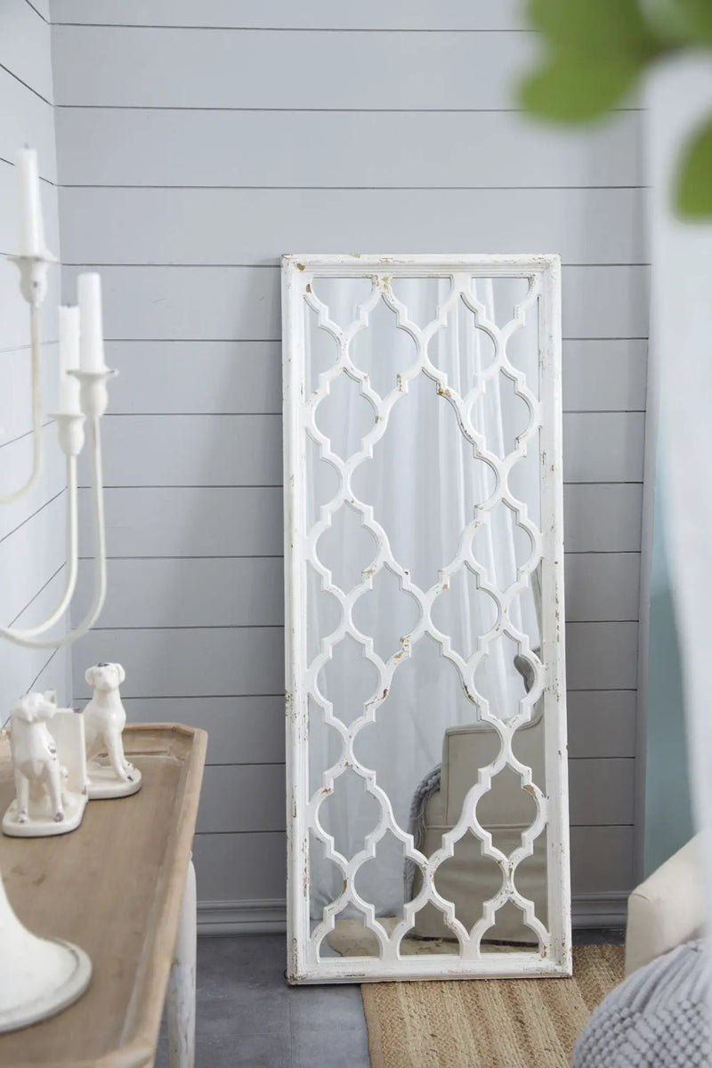 Distressed Floor Mirror, Full Body Mirror For Bathroom Bedroom Living Room - White by Unique Piece Furniture