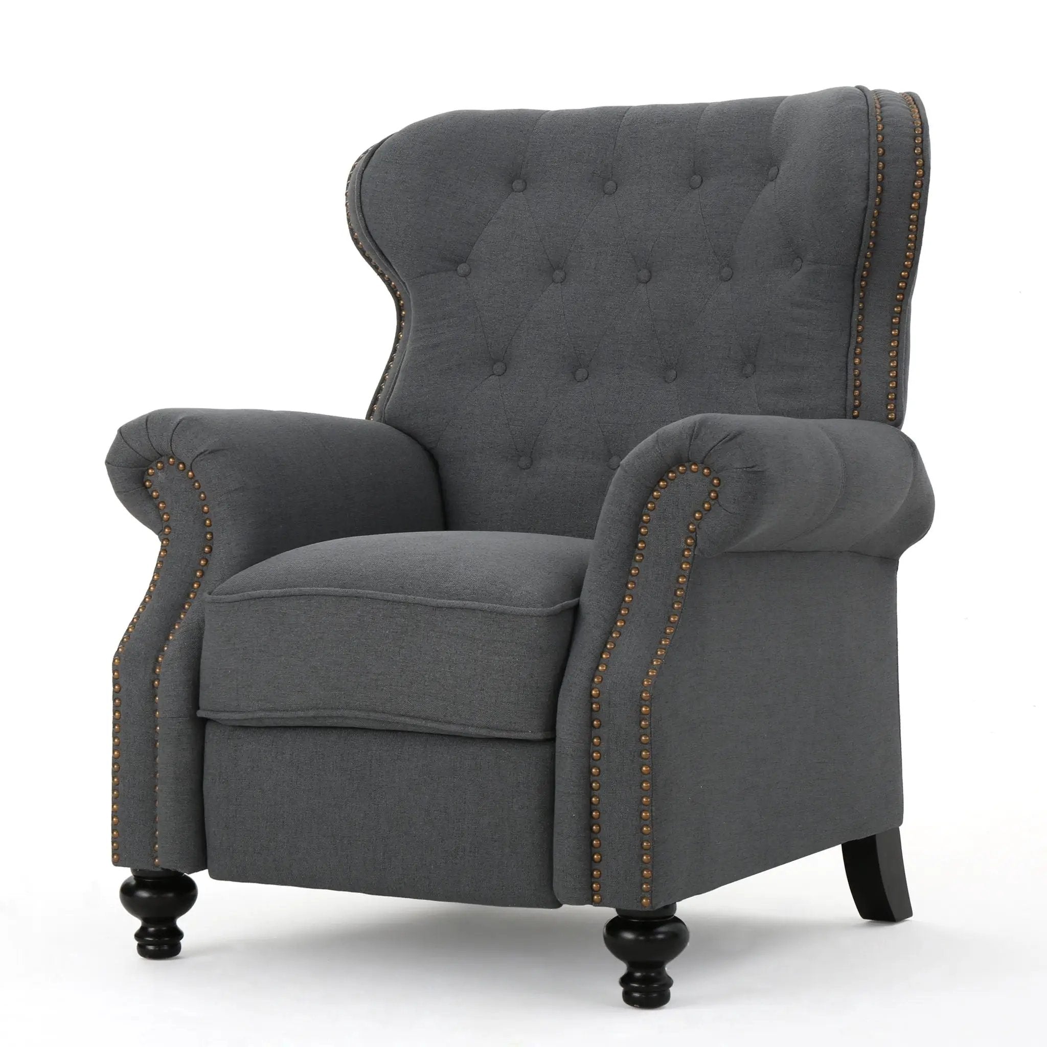 Accented Push Back Recliner Chair With Rolled Arms, Enjoy Cocooning Comfort by Unique Piece Furniture