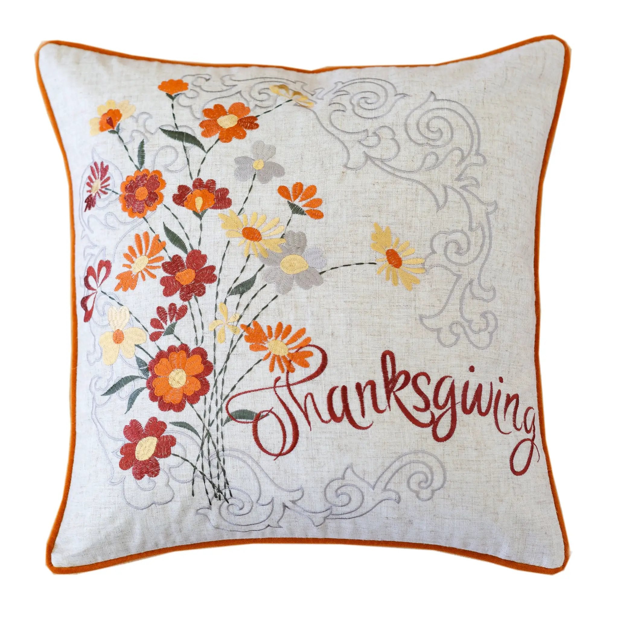 Thanksgiving Embroidered Floral Throw Pillow – Autumn Harvest Accent Cushion Set of 2 by HouseOfZazla