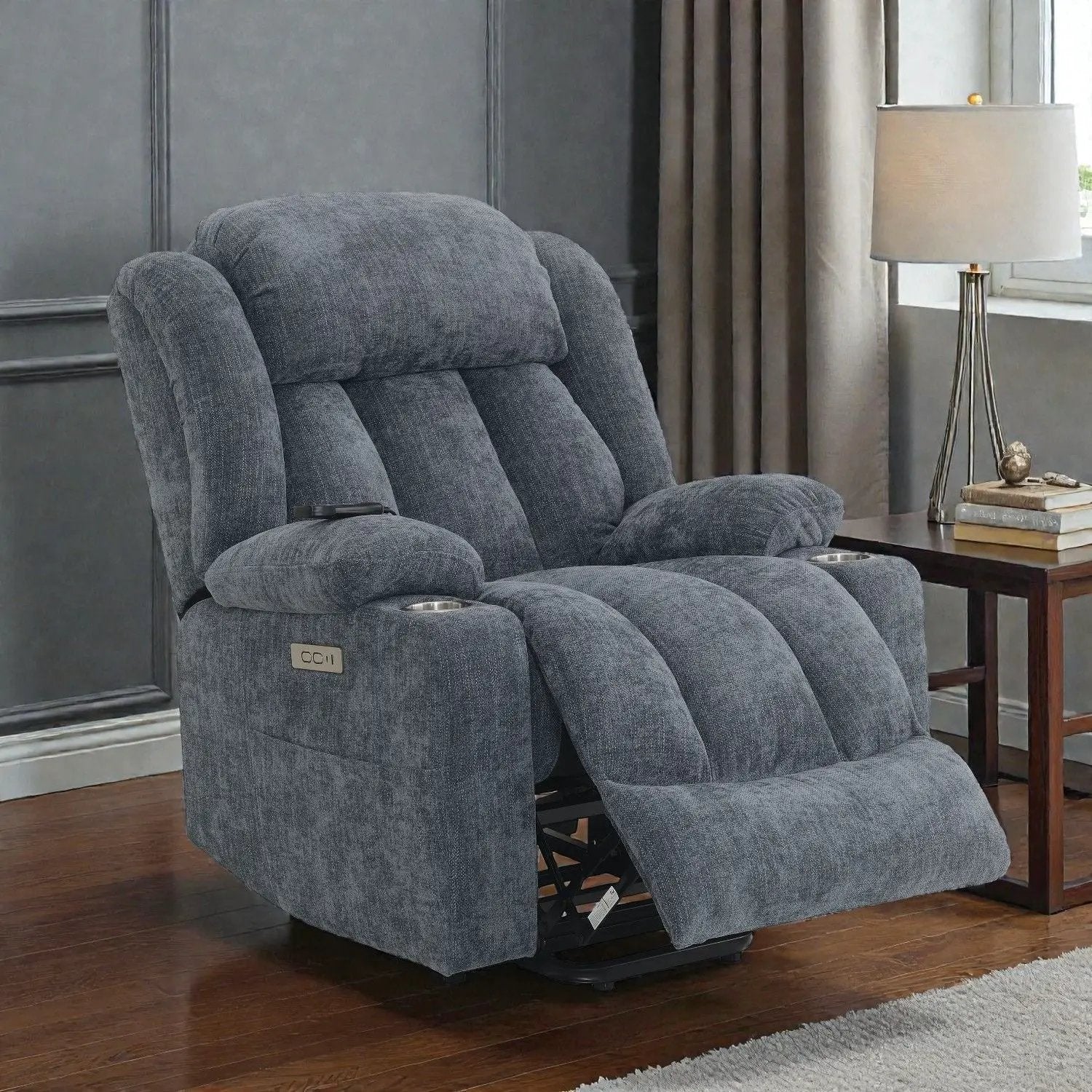 Power Motion Recliner With Lift Heating Massage Function - Blue by HouseOfZazla