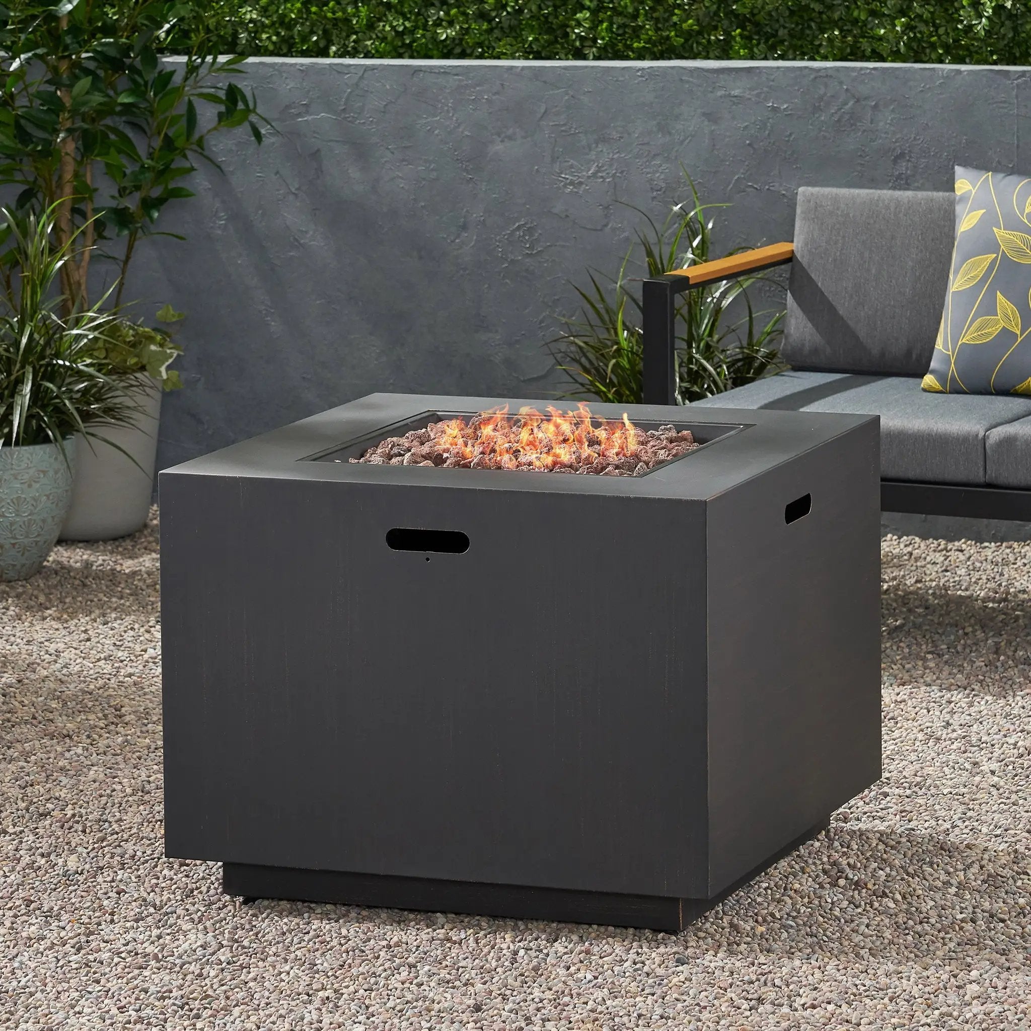 33" Outdoor Iron Square Propane Fire Pit - Brushed Brown by HouseOfZazla