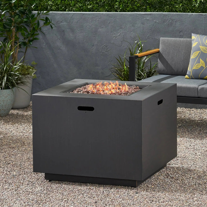 33" Outdoor Iron Square Propane Fire Pit - Brushed Brown by HouseOfZazla