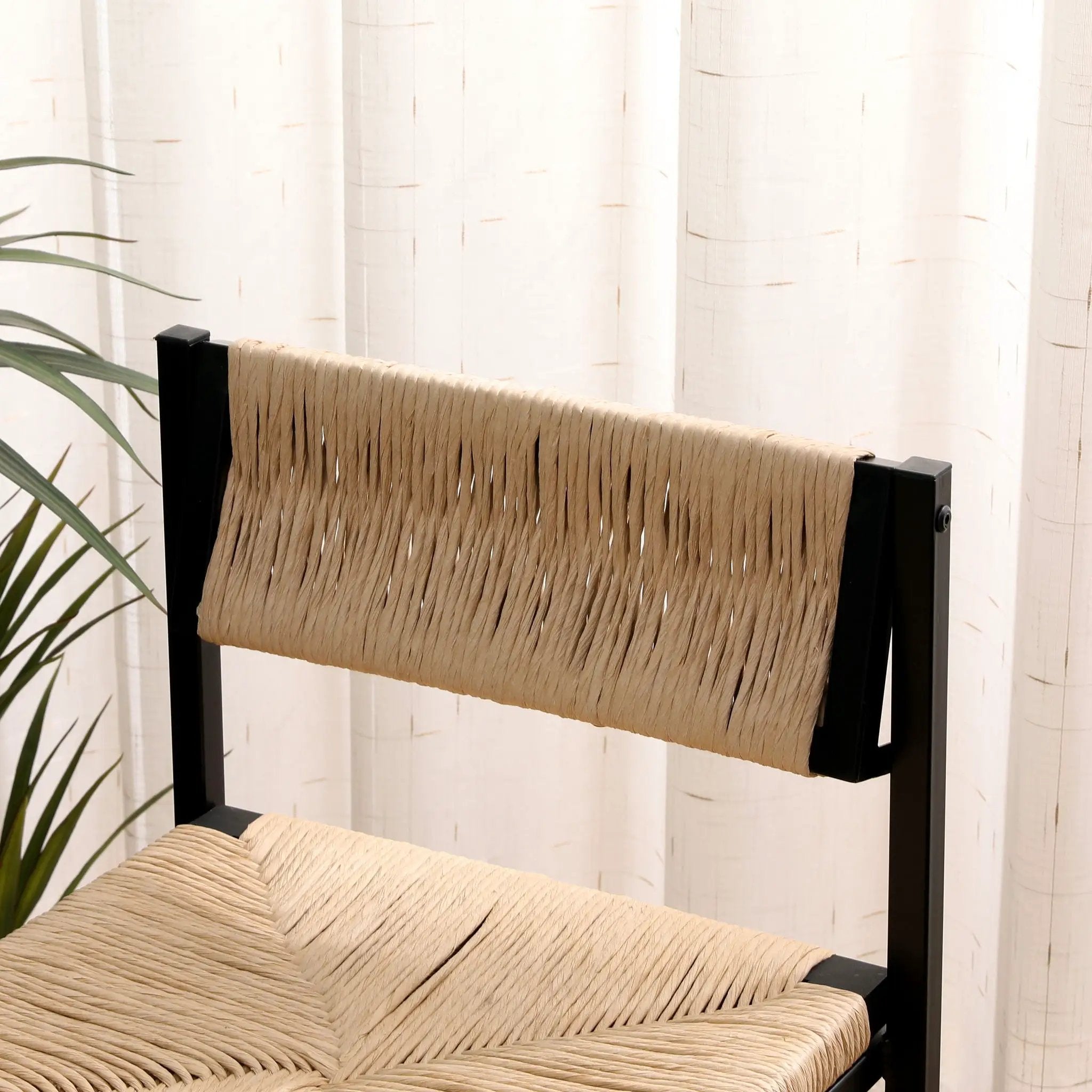 Bar Stools Paper Rope Weave Dining Chairs With Back Hand Weave Stools For Kichen Island, Bar & Counter (Set of 2) by HouseOfZazla