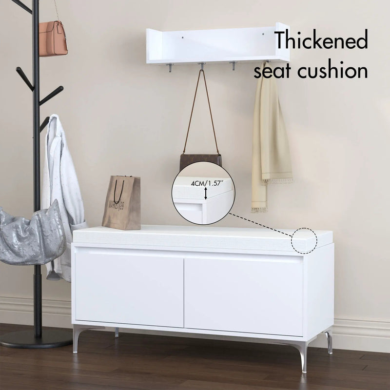 Wall Mounted Entryway Shelf With Hooks And Storage Bench Set - Off White by Unique Piece Furniture