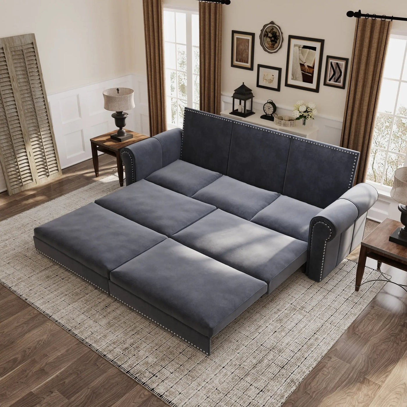 3 In 1 Convertible Sleeper Sofa With Nailhead Trim & Rolled Arm by HouseOfZazla