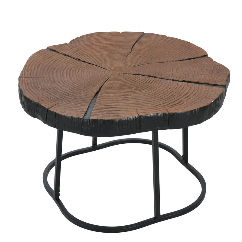 Irregular Coffee Table, 27" Modern MGO Top with Natural Wood & Black Metal Base by HouseOfZazla