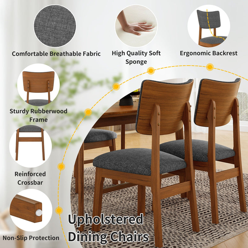 Mid Century Modern Dining Table Set For 4, Solid Wood Dining Table And Solid Wood Chairs, 5 Pieces Farmhouse Dining Table And 4 Upholstered Chairs - Brown / Gray by HouseOfZazla