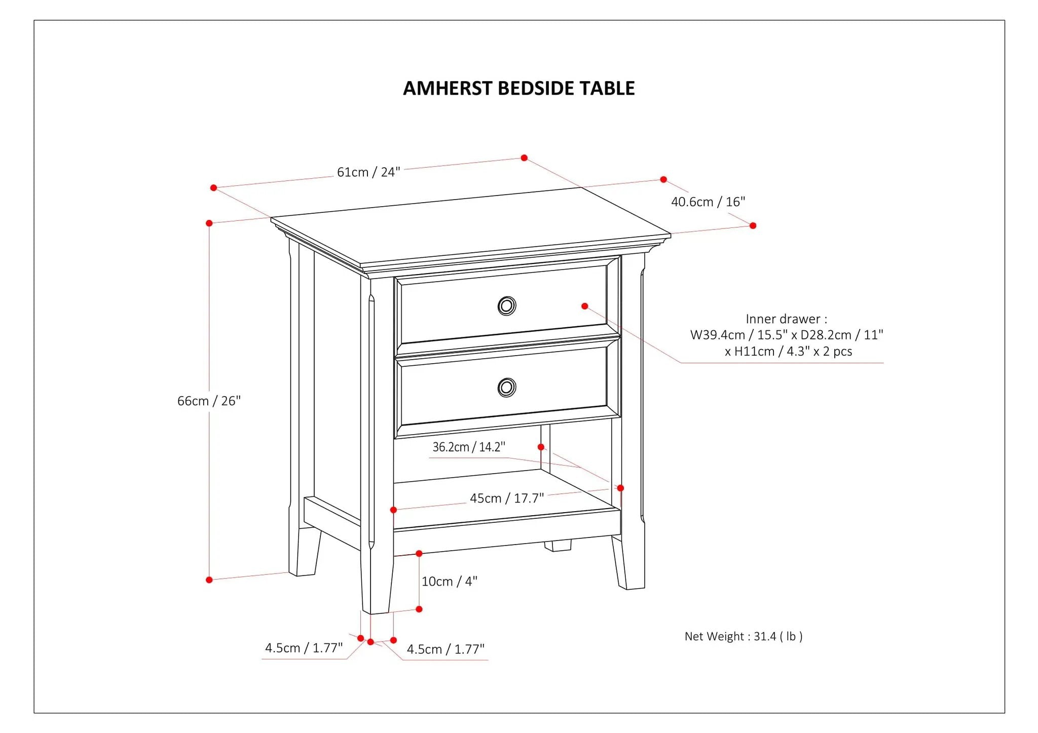 Amherst - Bedside Table, Handcrafted by Unique Piece Furniture